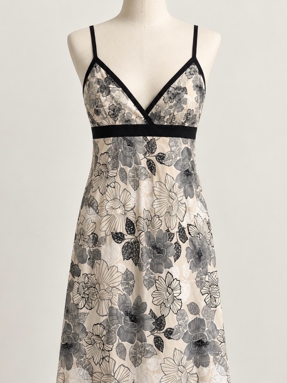 Y2K New York & Company Cream and Black Floral Mini Dress